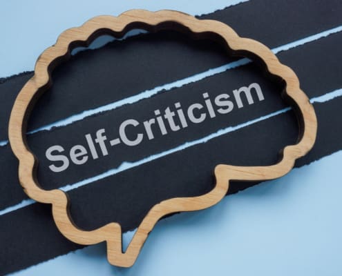 Brain And The Word Self Criticism. Negative Thinking And Self Doubt.